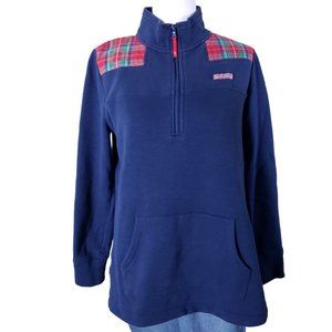 Vineyard Vines Women Sweatshirt Small Navy Blue Red Plaid 1/4 Zip
